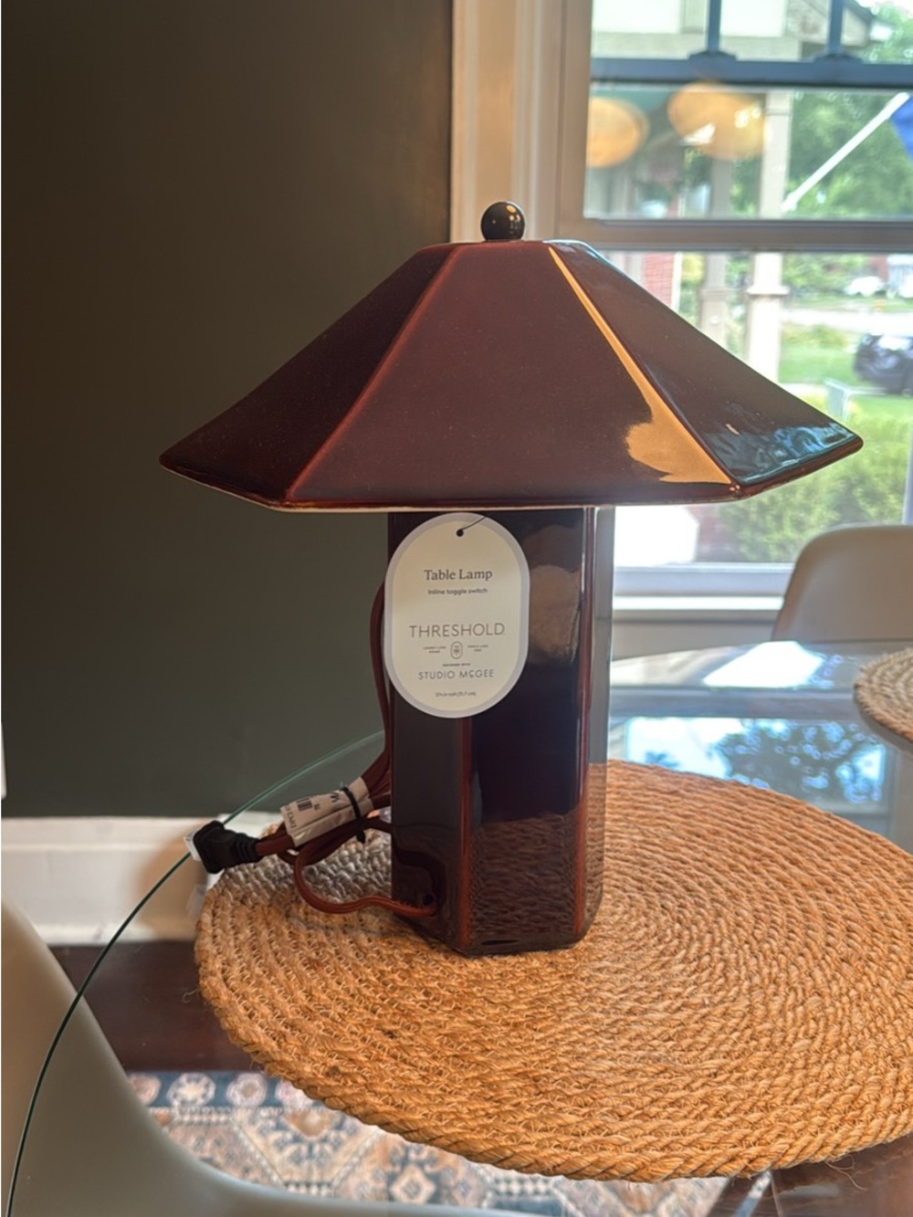 NWT Studio McGee Glossy Dark Brown Ceramic Pagoda Table Lamp